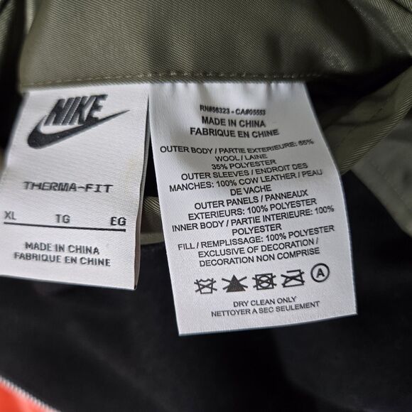 $500 Nike Leather Wool Varsity Bomber Jacket DD6773-010 Black Olive Mens XL - Picture 10 of 10